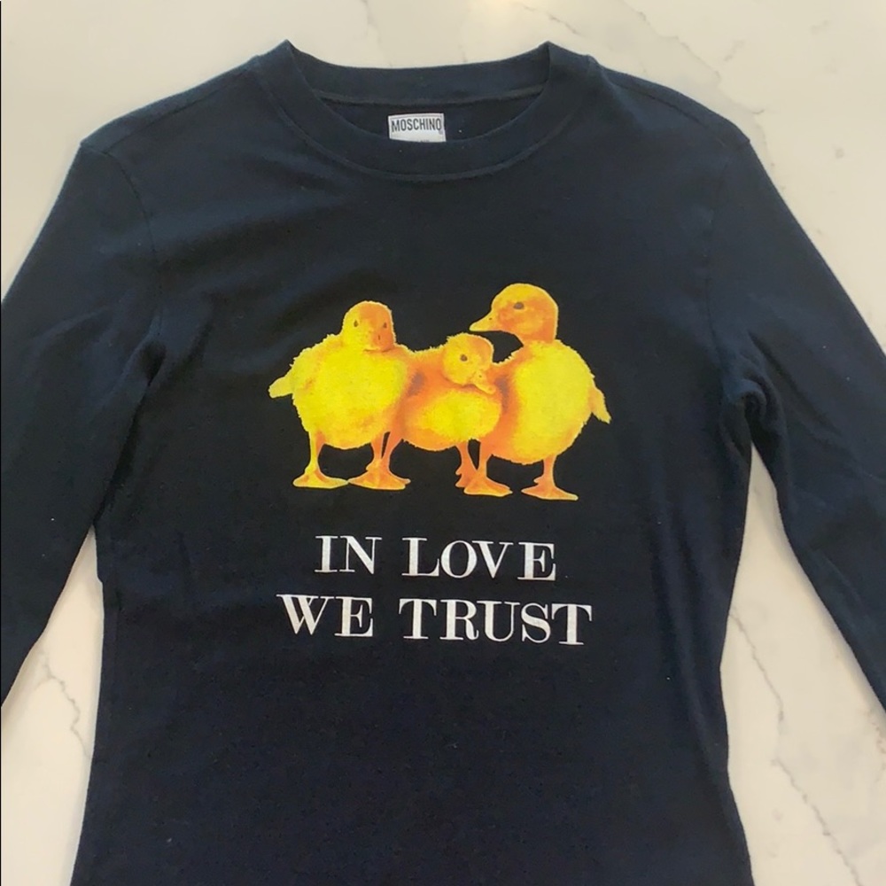 Moschino Black Long Sleeve Tee with Yellow Chick Graphic